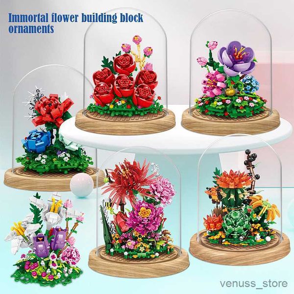 Blocos 2023 City Mini Immortal Flower Ornament Model Building Blocks Friends Rose Home Decoration Plant Flowers Toys NOVO R230701