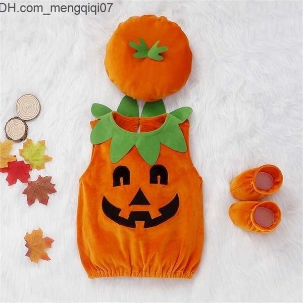 Set di abbigliamento Set di abbigliamento Baby Boys Girl Abiti di Halloween 3 pezzi Vestiti Abito di zucca Gilet senza maniche TopCappelloScarpe Cosplay Pography Prop Costume 220928 Z230701