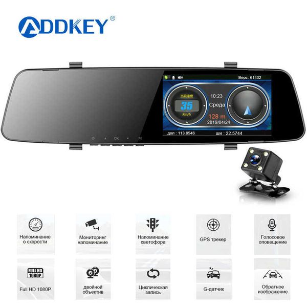 DVRs ADDKEY Car DVR Radar Detector GPS 3 em 1 com lente dupla 1080P Speedcam Angle Plus Câmera de visão traseira de 140 graus Gravador de vídeoHKD230701