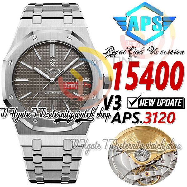 APSF V3 aps15400 Orologio da uomo A3120 apsf3120 Automatico ultrasottile 9,8 mm Quadrante con texture grigia Indicatori a bastoncino Bracciale in acciaio inossidabile 904L Orologi Super Edition eternity a4