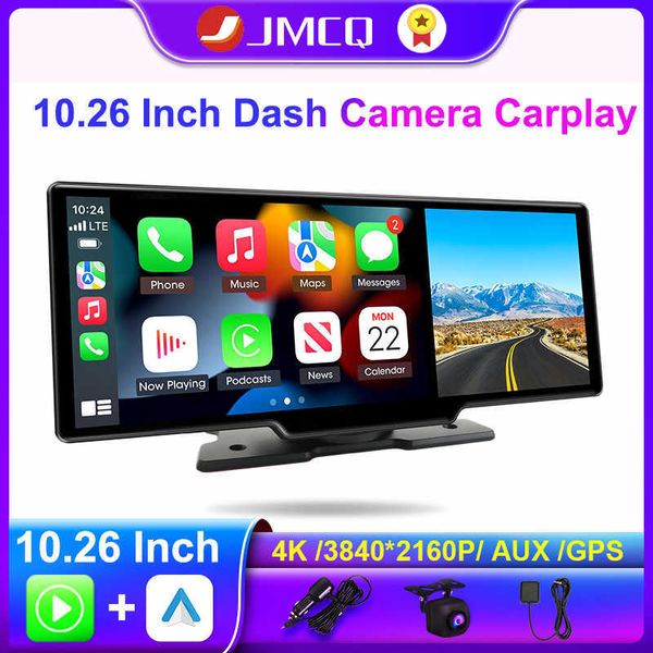 DVRs JMCQ 1026 Zoll Dash Kamera 4K 38402160P Auto DVR Drahtlose Verbindung Carplay Android Auto WiFi Bluetooth GPS Navigation DVRHKD230701