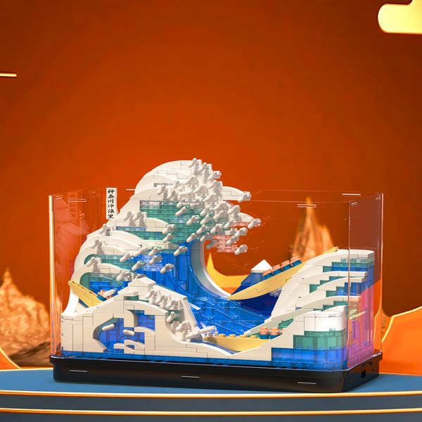 Scatola cieca Famoso dipinto The Great Wave Off Kanagawa Fish Tank Building Block Modello 3D Assemblato Diamond Micro Bricks Toy For Kids Gift 230630