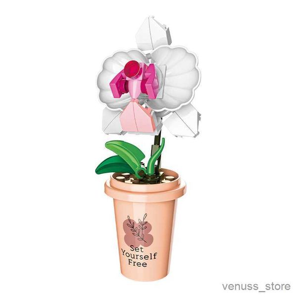 Blocchi Piante in vaso Tazza Piante grasse Cactus Mountain Lotus Decorare Blocchi di costruzione Set di modelli Kit Giocattoli R230701