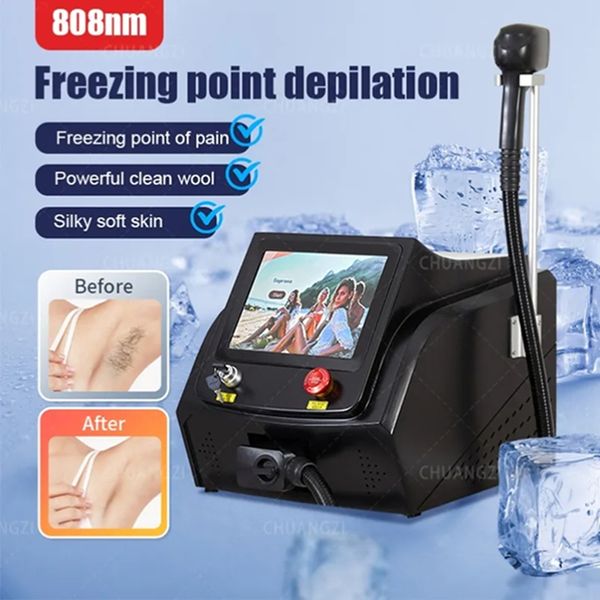 Dispositivo de remoção de pêlos a laser de alta potência 2000 W 808nm Máquina de remoção de pêlos a laser de diodo Alexandrit Permanent Removal Cooling Head Depilador a laser indolor