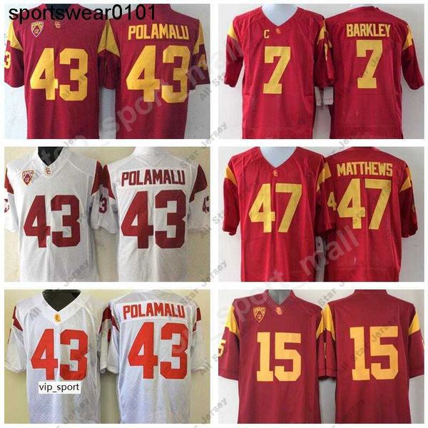 Американский колледж футбол носить USC Trojans Jersey Men 7 Мэтт Баркли Майкл Боуман 43 Трой Поламалу Клэй Мэтьюз NCAA Футбольные майки колледж Pac Red