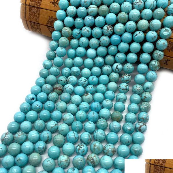 Pietra Pietre naturali 6Mm 8Mm 10Mm Perline turchesi sciolte Stringa Accessori per bracciali fai da te Creazione di gioielli all'ingrosso Consegna goccia Dho8P