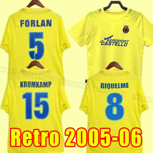 2005 2006 Villarreal Maglia da calcio retrò KROMKAMP FORLAN RIQUELME Home Maglia da calcio a maniche corte Uniformi 05 06