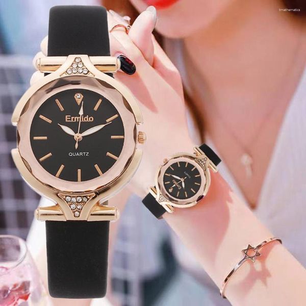 Наручные часы женские модные часы трендовый стиль женские кварцевые с простым бриллиантовым циферблатом повседневные женские кожаные часы