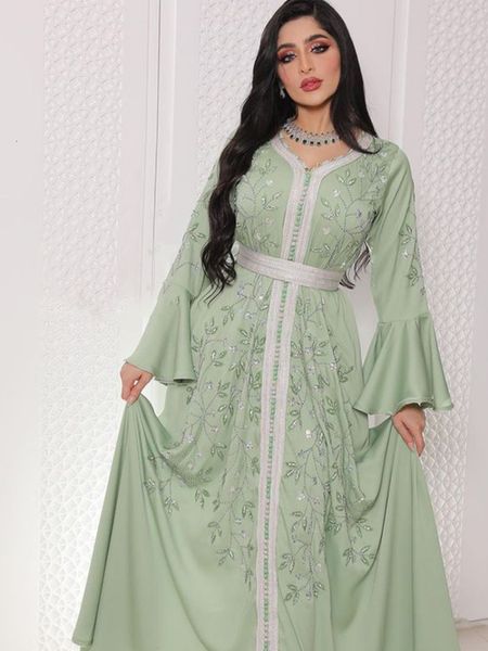 Abbigliamento etnico India Turchia Musulmano Abaya Dresse Elegante abito da sera da sera con diamanti Abito da sera in pizzo con cintura Jilbab Marocco Abito caftano 230630
