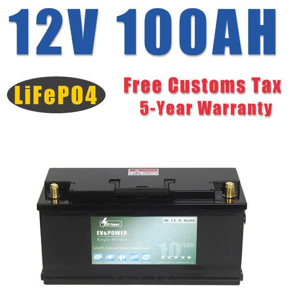 12V 100Ah LiFePO4 bateria de armazenamento de lítio 6000 ciclos para RV campistas carrinho de golfe off-road off-grid barco de vento solar