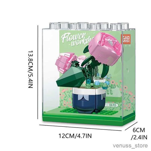 Blöcke Blumenbausteine Spielzeug mit Staubschutz Sonnenblume Rose Tulpe Parfüm Fee Blume Modell Schreibtisch Dekoration Erwachsene Romantisches Geschenk R230701