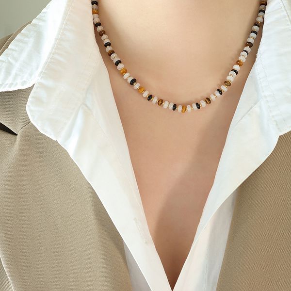 Minimalistische Persönlichkeit Zebra weiße Jade Tigerauge Stein Perlen schwarzer Achat eine Vielzahl von Materialien Nischendesign Sinn weibliche Halskette