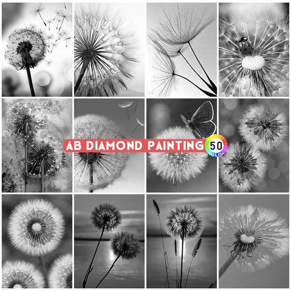 Rack Ab Diamond Painting 5d Fiore Ricamo Immagine in bianco e nero Mosaico Croce Dente di leone Arte Trapano completo Adesivi murali fai da te