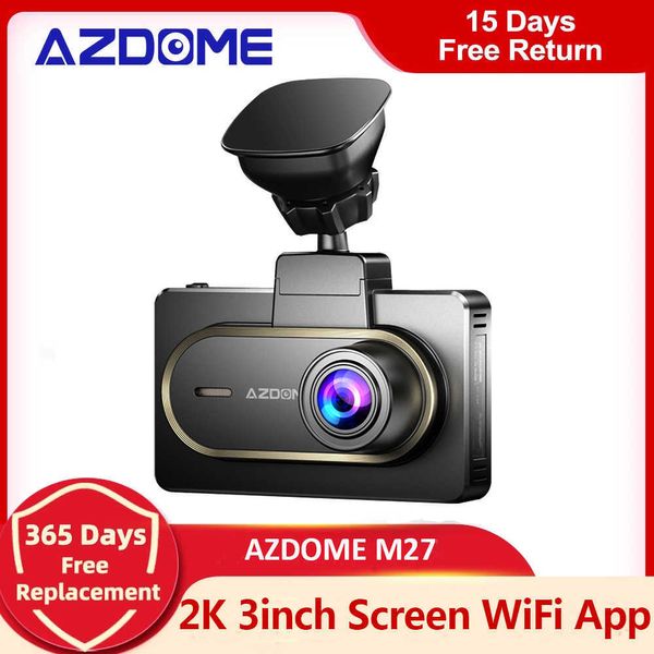 Carro dvr AZDOME Dash Cam M27 DVR 2K Resolução FHD 1440P WiFi 3 polegadas IPS Gravadores de Tela Visão Noturna Monitor de Estacionamento GSensorHKD230701