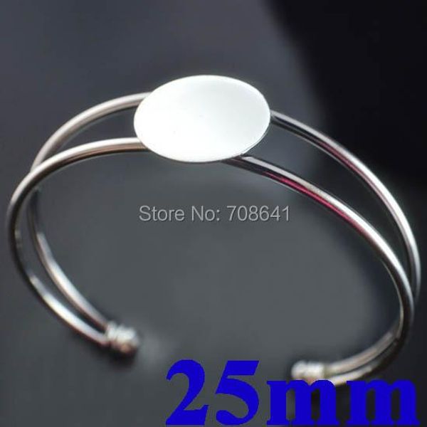 Bracciali 25mm placcato tono rodio piatto Circe castone cabochon basi per bracciale vuoto bracciale polsino impostazioni braccialetto risultati all'ingrosso