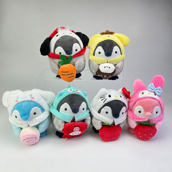 Cartoon Holding Fruit Energia positiva Pinguino Peluche Bambola Bambini Auto Pacifica Piccole bambole Catch Dolls Peluche LT0080 Migliore qualità