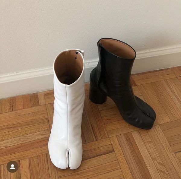 Tabi Stiefeletten Designer Chunky Heel Ankle Boot Split Toe Damen Creme Silber Farbe Leder Martin Kleid Outdoor Booties