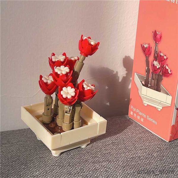 Blokları Çiçek Succulents Saksı Yapı Taşları Romantik Çiçek Buketi Montaj Oyuncaklar Kızlar Kadınlar Için Doğum Günü Hediyesi R230701