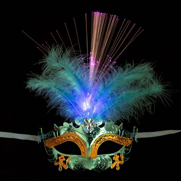 Маски для вечеринок, 2 шт., венецианская Венеция, светящееся перо, светодиодный карнавал, Хэллоуин, маскарад, принадлежности для косплея, 230630