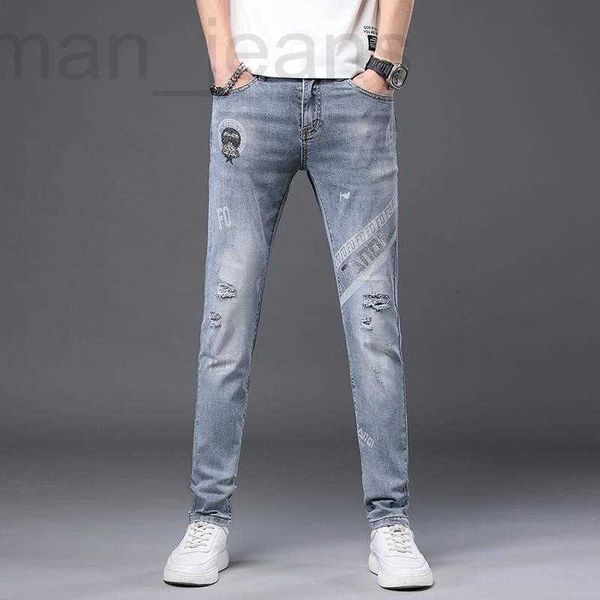 Designer de jeans masculino Jeans extravagantes claros masculinos novo outono 2020 ajuste fino, pés pequenos, tendência de cor clara elástica, buraco quebrado, monstrinho, velho Buda S15K