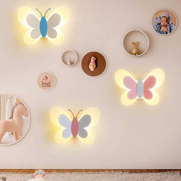 Lampen Kinderzimmer Schmetterling Licht Nachttischlampe Nordic Kreative Persönlichkeit Led Einfache Moderne Schlafzimmer Hintergrund WandleuchteHKD230701
