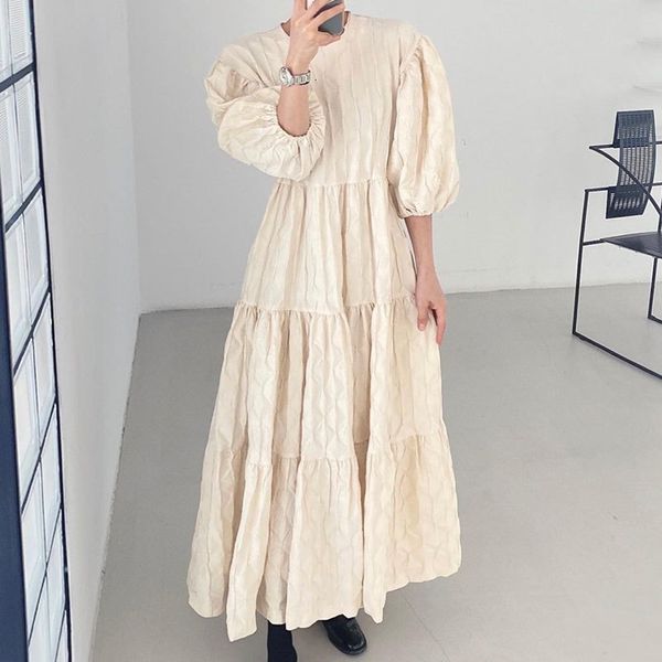 Городские сексуальные платья Chic Vintage Dres Apricot Puff Sleeve 2023 Летняя свободная одежда Bodycon Лоскутная корейская мода Элегантный 230630