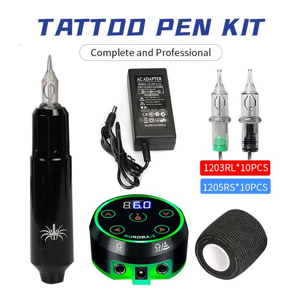 Kit de tatuagem profissional para máquina de tatuagem Aurora 2 display LED de tensão ajustável 20 peças cartucho de tatuagem agulha arte corporal maquiagem permanente 230630