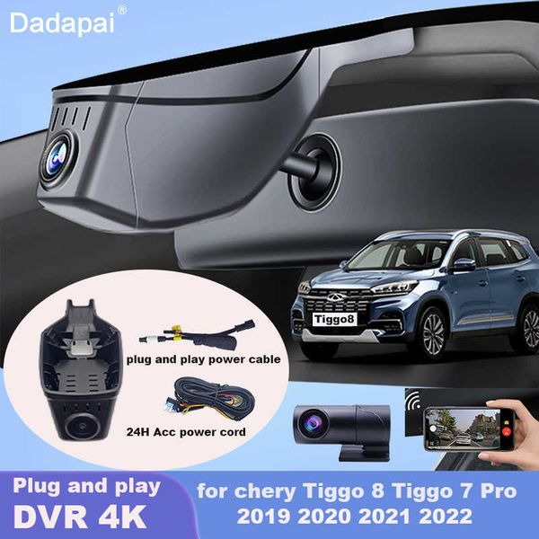 DVRs Novo Plug and Play WIFi Carro DVR Gravador de Vídeo Lente Dupla Dash Cam Para Chery Tiggo 4 7 8 2020 2021 2022 Controle Por APP 4K HD 2160PHKD230701