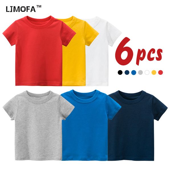 Conjuntos de roupas LJMOFA 6 Pcs Summer Toddler Kids Tshirt Boys Girls Short Sleeve Tops Cotton Color Solid T Shirt Casual Children Clothes ZD155 230630