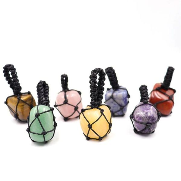 Charms Big Woven Black Rope Net Natural Amethyst Crystal Pendant Energy Stone Healing Meditation Yoga Gift Wholesale Drop Delivery J Dhd4S