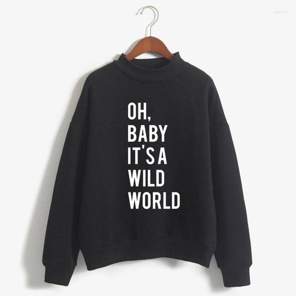 Damen Hoodies OH BABY IT'S A WILD WORLD Print Damen Sweatshirt Koreanischer O-Ausschnitt Strickpullover Dicke Herbst Candy Farbe Lose Kleidung