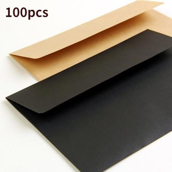 Envelopes atacado 100 pçs kraft vermelho preto simples retro janela envelope lote cartão postal carta convite cartão embalagem envelope presente