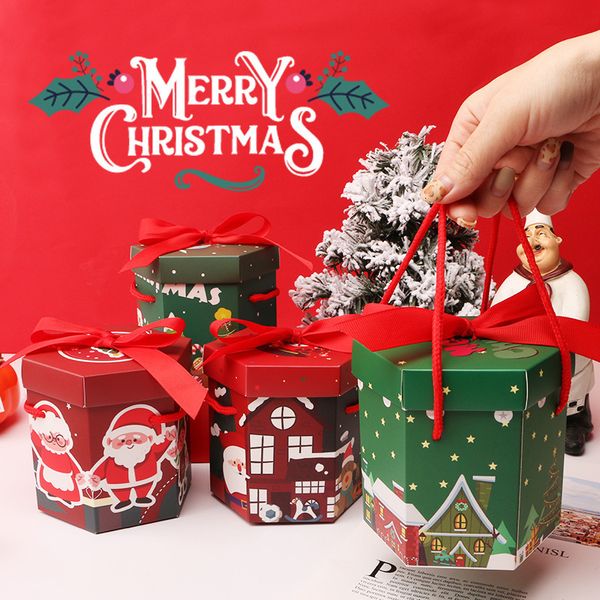 Confezione regalo 10 pezzi Confezione regalo per feste di Natale con corda portatile Scatola regalo di Natale per biscotti Candy Apple Buon Natale Forniture per imballaggio 230630