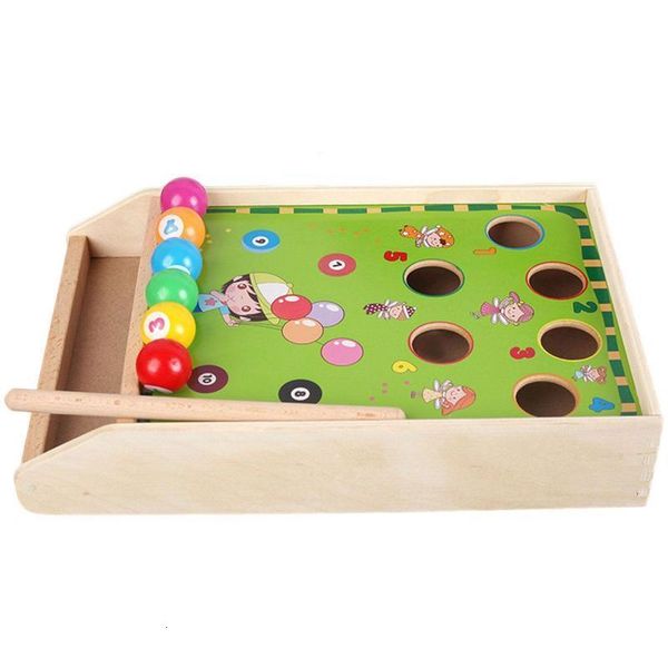 Balão mini mesa de bilhar conjunto de tampo de madeira com haste fácil de transportar brinquedos de mesa para crianças meninos meninas destreza manual 230630