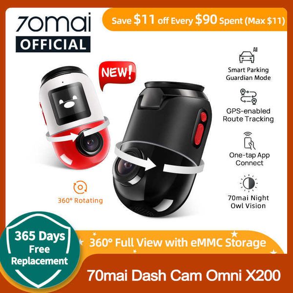 DVR Dash Cam Omni 360 ° Full View Built-in GPS ADAS 70mai Car DVR X200 Camera 24H Parking Monitor eMMC Storage AI MotionHKD230701
