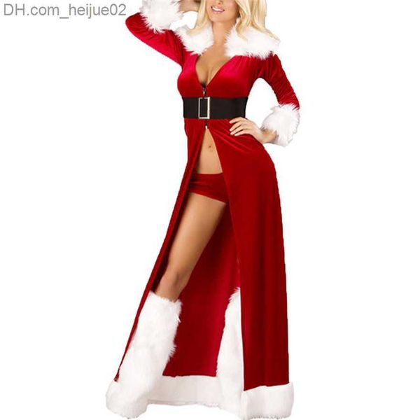 Sexy Set Weihnachten Frauen Sexy Lange Nachtwäsche Flauschiges Fell Unterwäsche Kleid Fuß bedeckt Gürtel und Unterhose Nachthemd Sets #1024 A#487 LY191222 Z230701