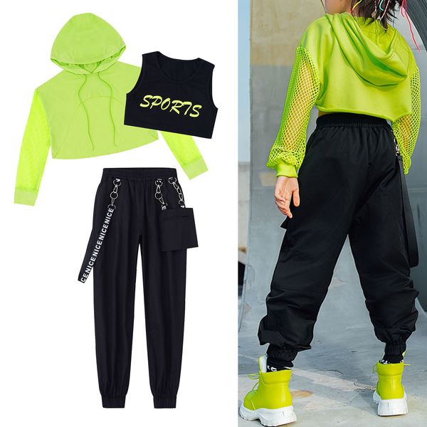 Conjuntos de Roupas Crianças Meninas HipHop Street Dance Roupas Coletes Tops Cargo Sweatpants Net Cover Up Moderno Adolescentes 616 Anos Streetwear 230630