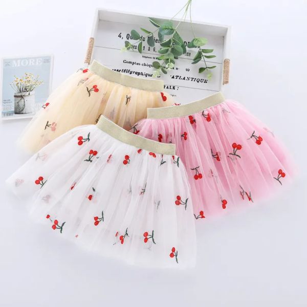 Crianças Tutu Saias Tule Bordado Flor Pettiskirt Baby Dance Ballet Stage Saias Mesh Gaze Meia Festa Mini Saia Roupa de Dança Traje Vestir Saias Extravagantes