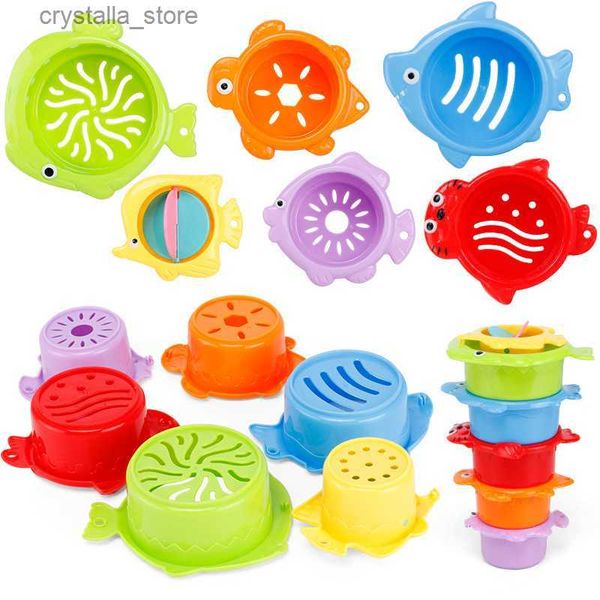 6Pcs/set Baby Float Water Stacking Cups Классическая игрушка для ванной Плавание Развивающие игрушки для детей Пластиковая рыба-животное для ванной L230518