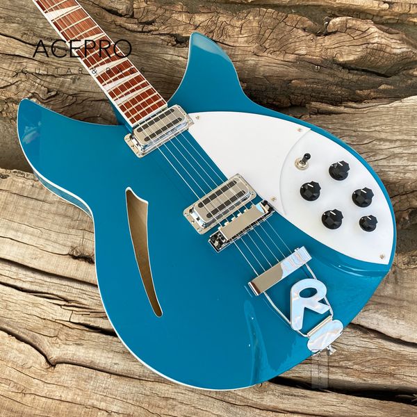 Metallic Türkis Blau Farbe Semi Hollow Body 360 E-gitarre Saitenhalter Brücke Hohe Qualität Kostenloser Versand