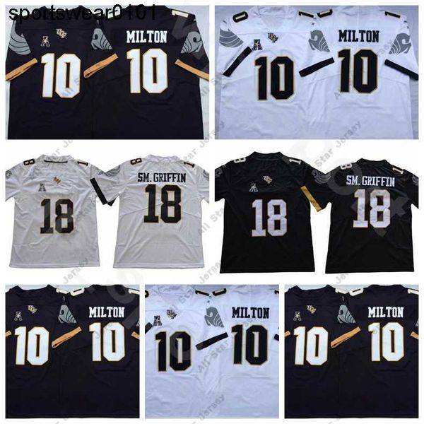 Amerikan Koleji Futbol Giyim Koleji Futbol UCF Şövalyeleri Jersey 18 Shaquem Griffin 10 McKenzie Milton Üniversitesi Üniforma Takımı Siyah Beyaz Uzak Dikişli Top Qual