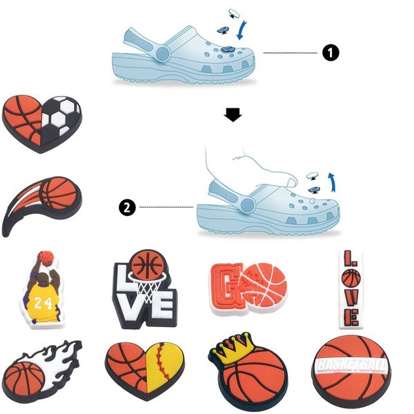 Karikatür Aksesuarları Desen Charms Ayakkabı Terlik Dekorasyon Çapraz Aşk Basketbol Charm Takunya Damla Teslimat Ot5Hi