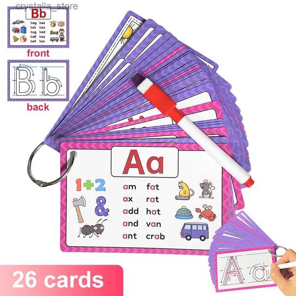 26 Alfabe Phonics CVC Kelimeler Flaş Kartları Öğrenin abc mektubu Reasable Kalem Yazma Uygulaması Eğitici Oyuncaklar Çocuklar için L230518