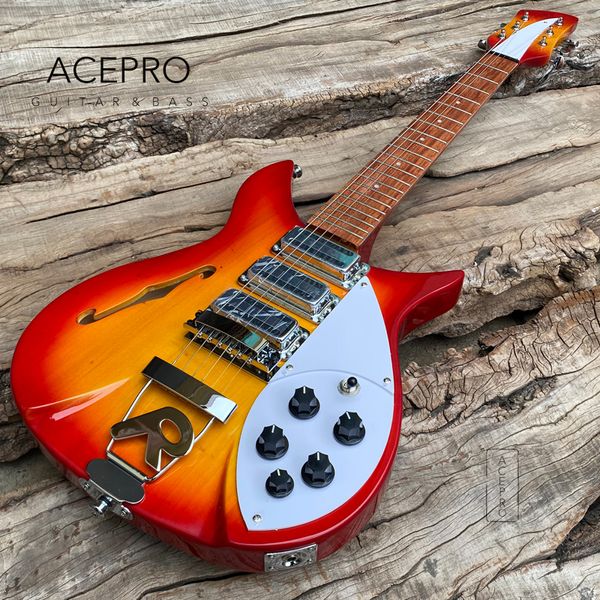 Cherry Burst 325 F-Loch Semi Hollow Body E-Gitarre, drei Mini-Humbucker-Tonabnehmer, 20,75 Zoll Mensur, Saitenhalterbrücke