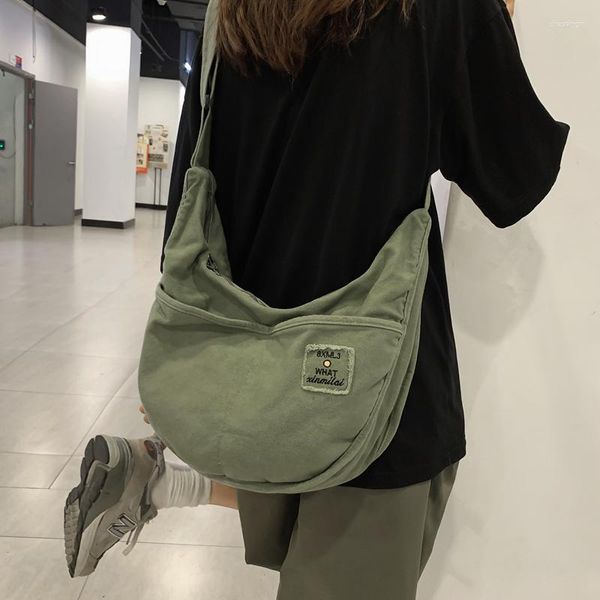 Borse da sera Teenager Canvas Textile Grande capacità Soft Slouchy Hobo Shoulder Bag 90s Fashion Grunge Y2K Ita Emo Harajuku Fabric Crossbody