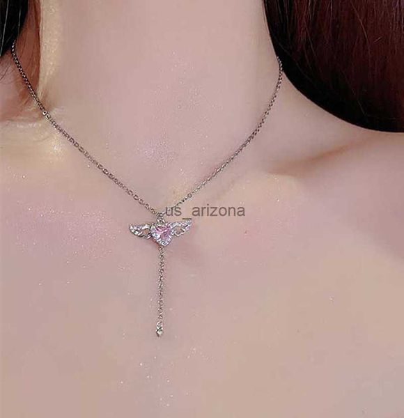 2023 New Pink Crystal Angel Wings Collana con pendente a cuore Collana da donna con gioielli semplici Collana con freccia di Cupido L230620