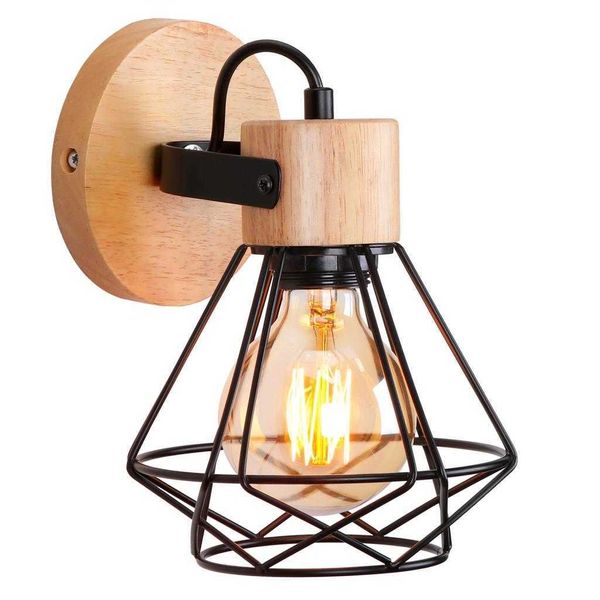 Lampade in legno di ferro americano Paralume Vintage Cage Guard Sconce Loft Fixture Modern Indoor Lighting Wall LightsHKD230701