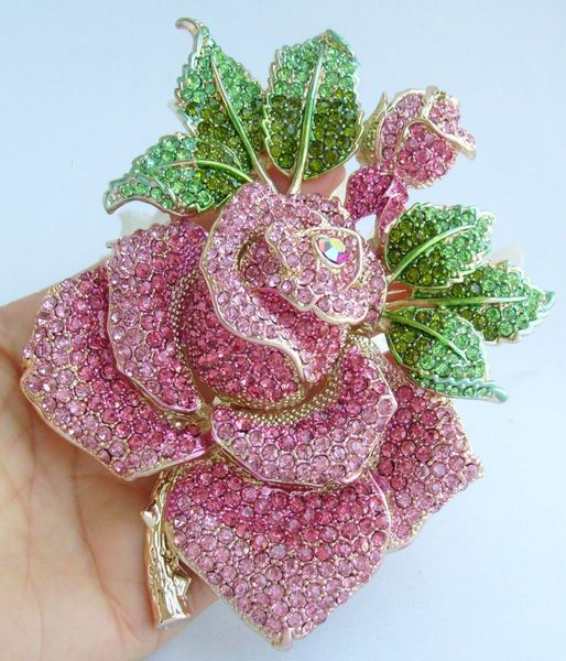 Великолепная брошь на булавке 5,32 дюйма, розовый австрийский хрусталь, цветок розы, брошь, булавка, подвеска, EE02994C12 230630