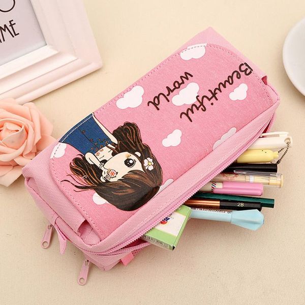 Bolsas novas fofas e bonitas tenvas de lona case de lápis Kawaii Menina de material escolar