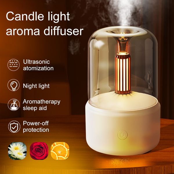 Difusores de óleos essenciais 120ml portátil à luz de velas difusor de aroma USB elétrico para casa umidificador de ar fresco nebulizador nebulizador LED luz noturna 230701